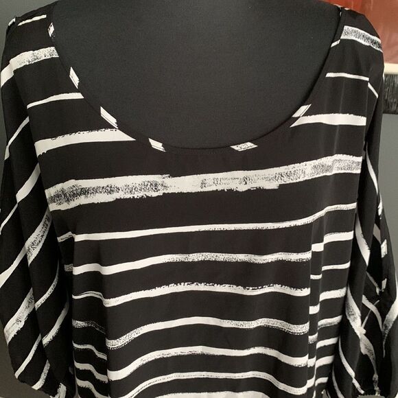 Express black with distressed white stripe cold shoulder midi. New. Small. - Picture 2 of 8